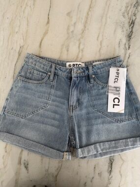 PTCL Washed Blue Denim Roll-Hem Shorts